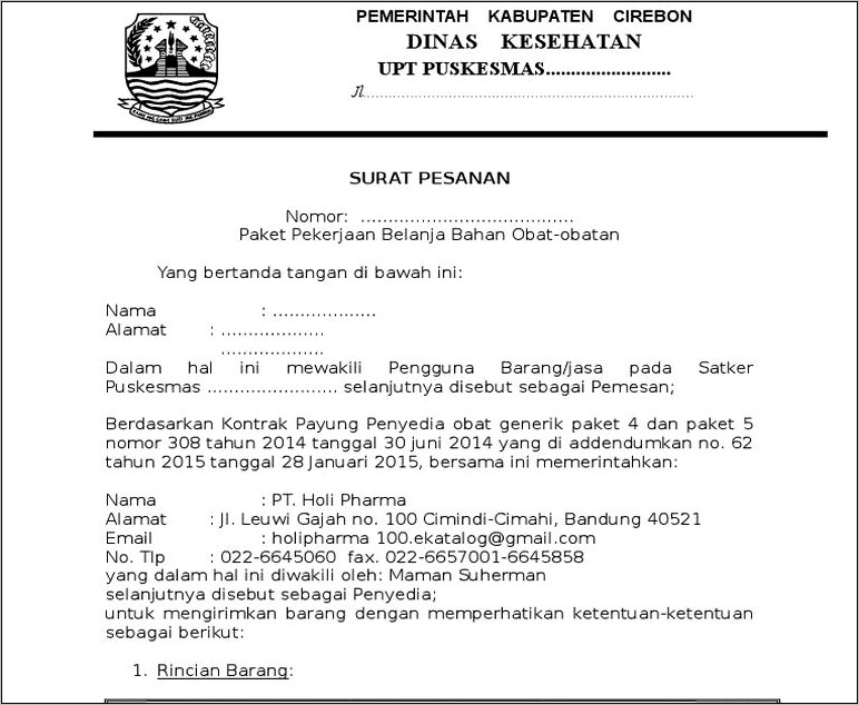 Contoh Surat Pesanan E Catalog Dari Dinas