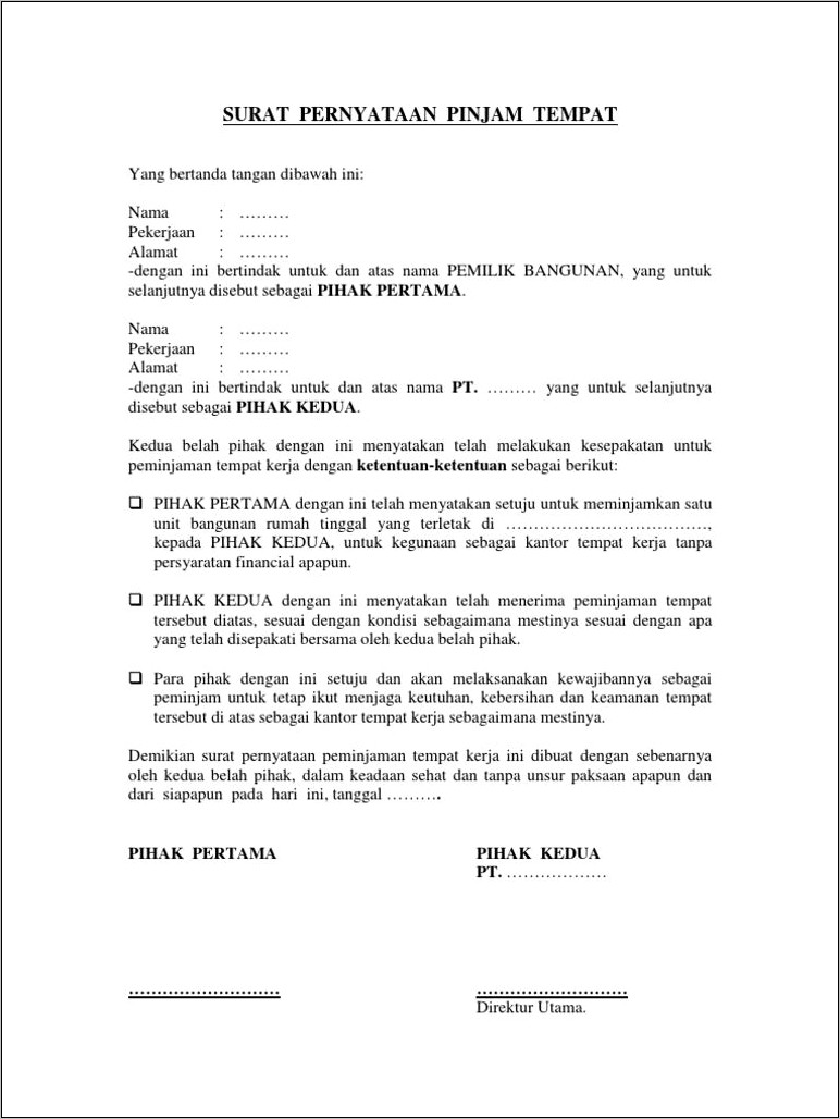 Contoh Surat Pinjam Tempat Dinas