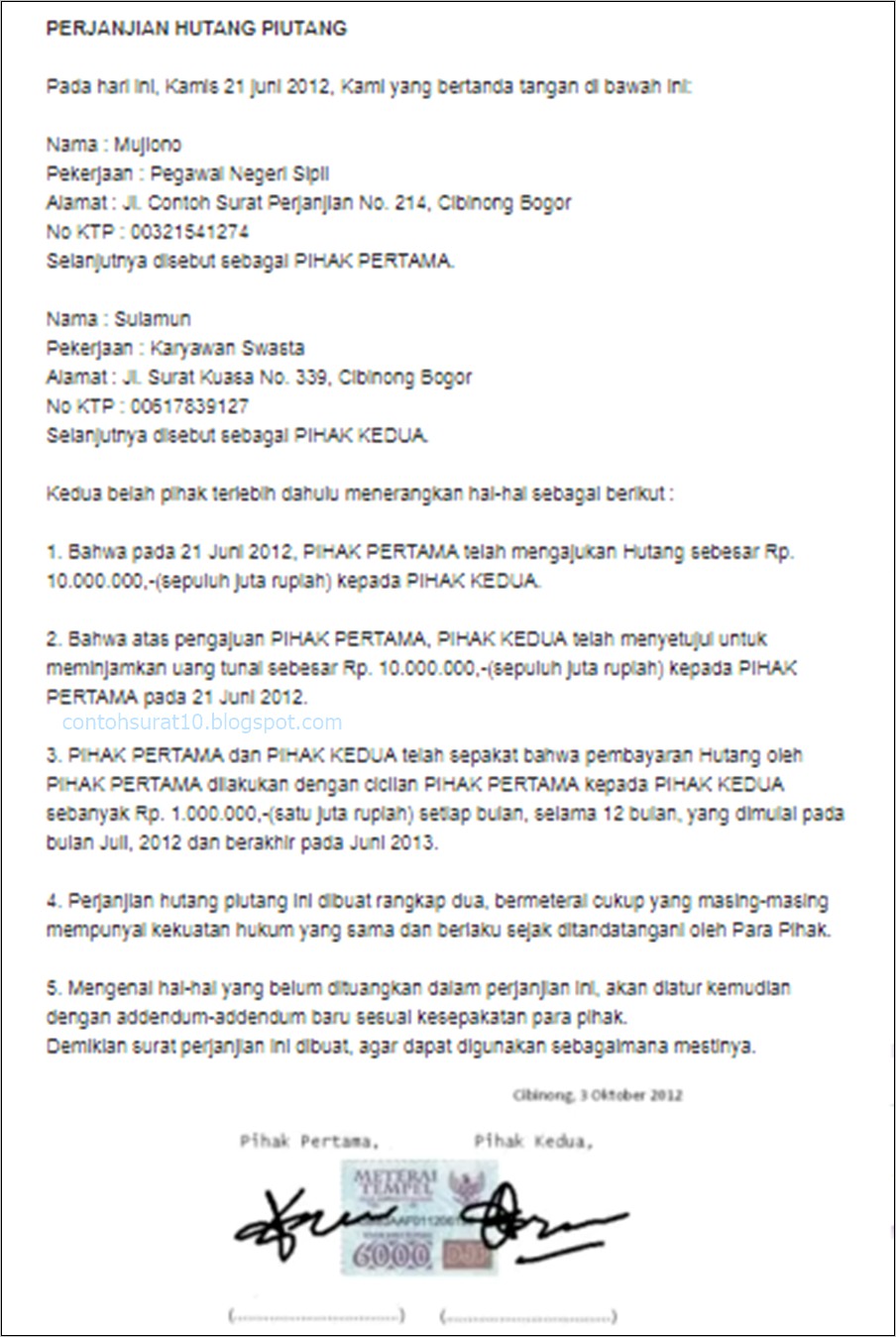 Contoh Surat Piutang Direksi Pada Perusahaan