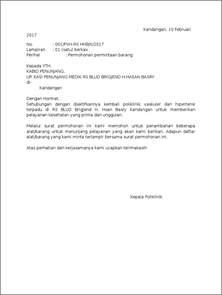 Contoh Surat Pngajuan Barang Keperusahaan