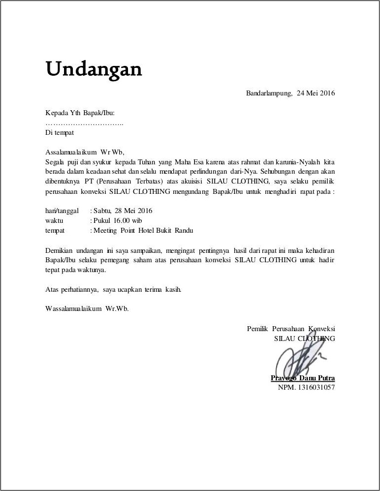 Contoh Surat Pribadi Undangan