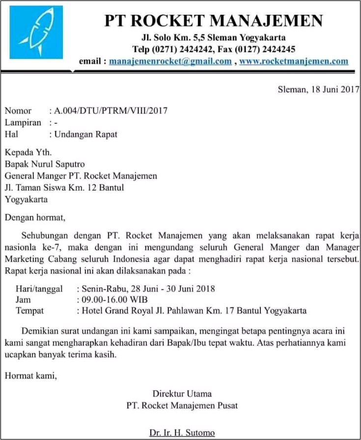 Contoh Surat Rapat Perusahaan