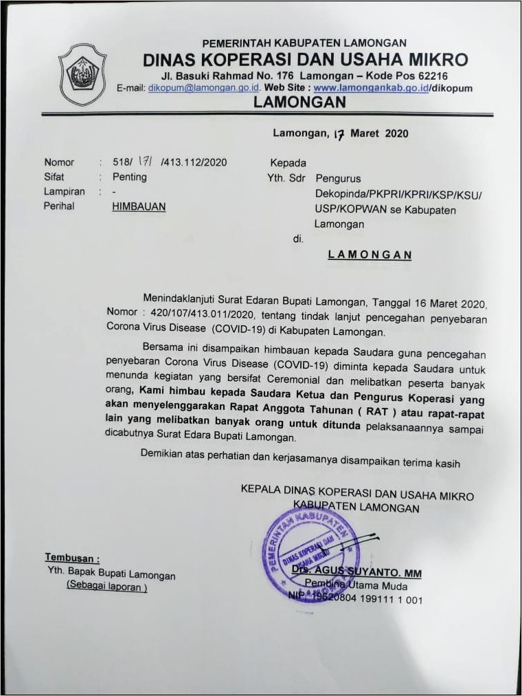 Contoh Surat Rat Ke Dinas Koperasi