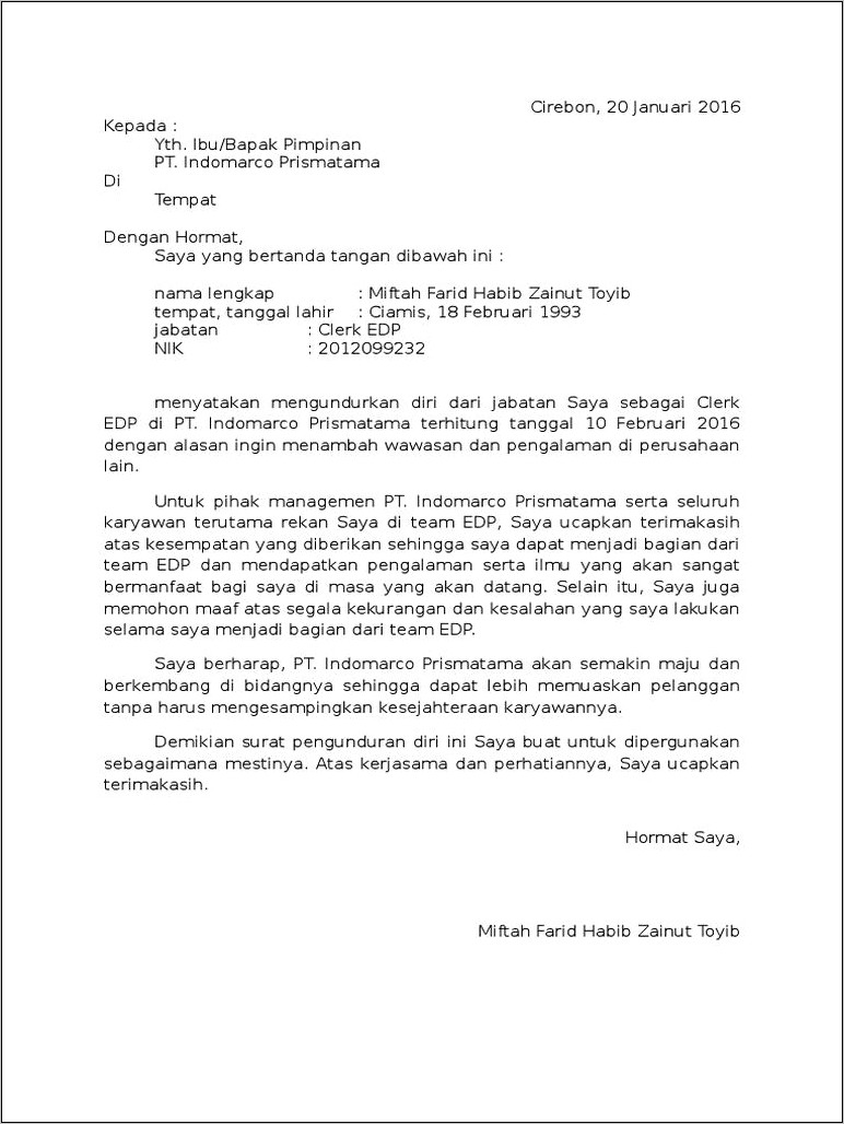 Contoh Surat Recent Dari Perusahaan