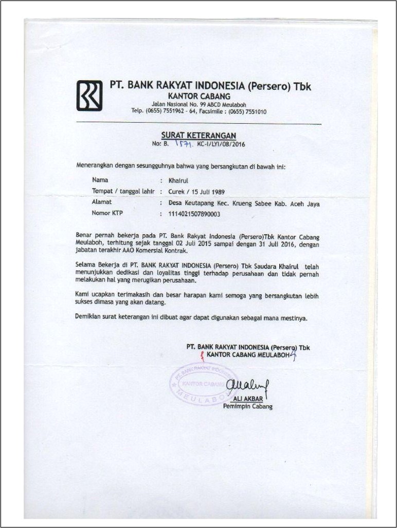 Contoh Surat Referensi Bank Perusahaan