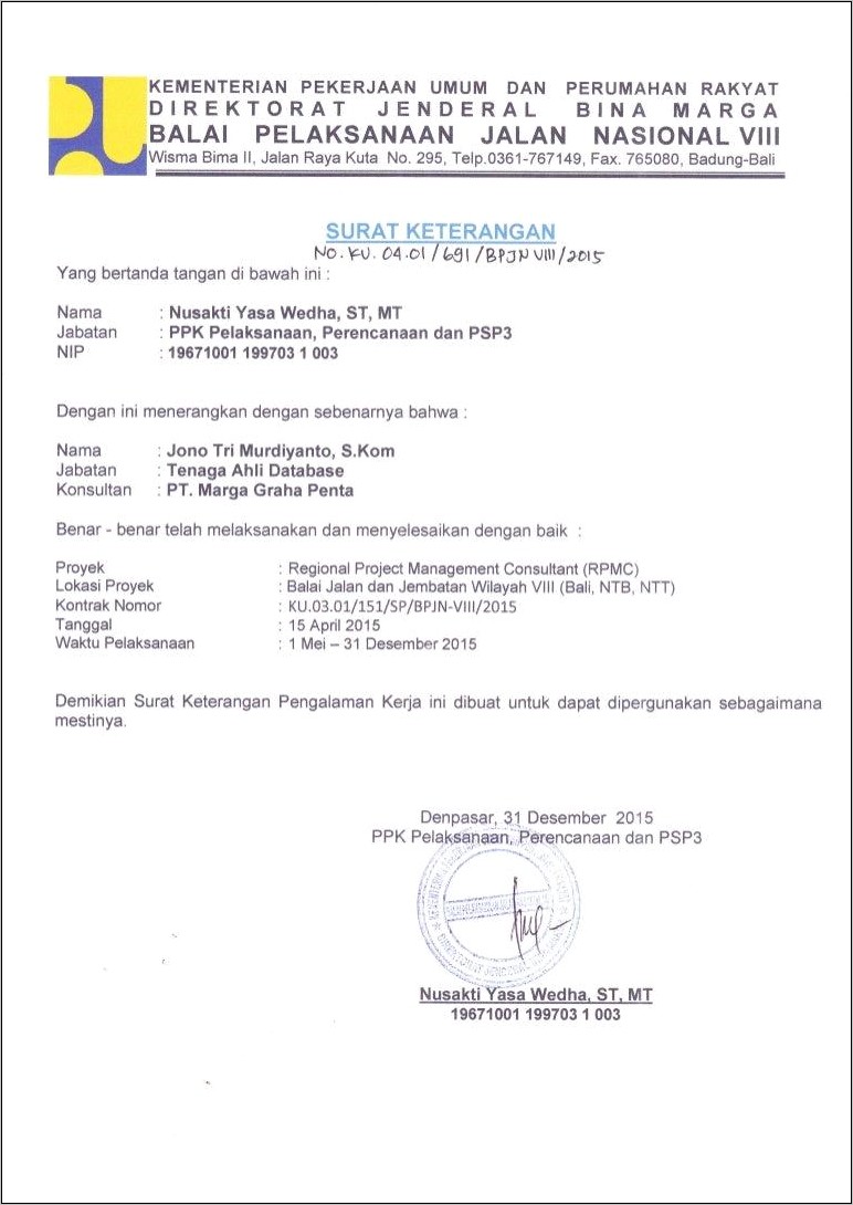 Contoh Surat Referensi Perusahaan