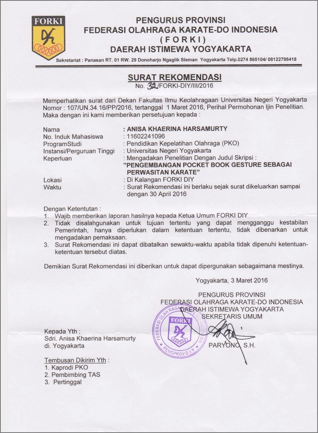 Contoh Surat Rekomendasi Atau Izin Pemanggilan Pelatih