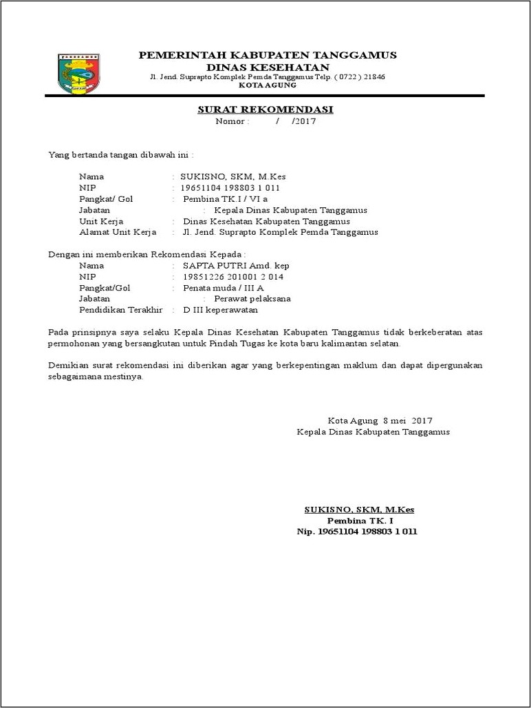 Contoh Surat Rekomendasi Dari Dinas Kesehatan