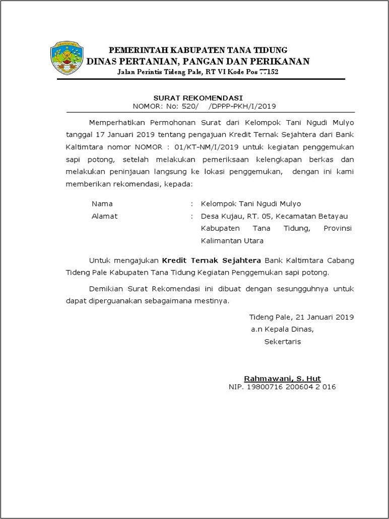 Contoh Surat Rekomendasi Dari Dinas Pertanian Untuk