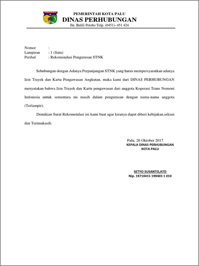 Contoh Surat Rekomendasi Dinas Koperasi