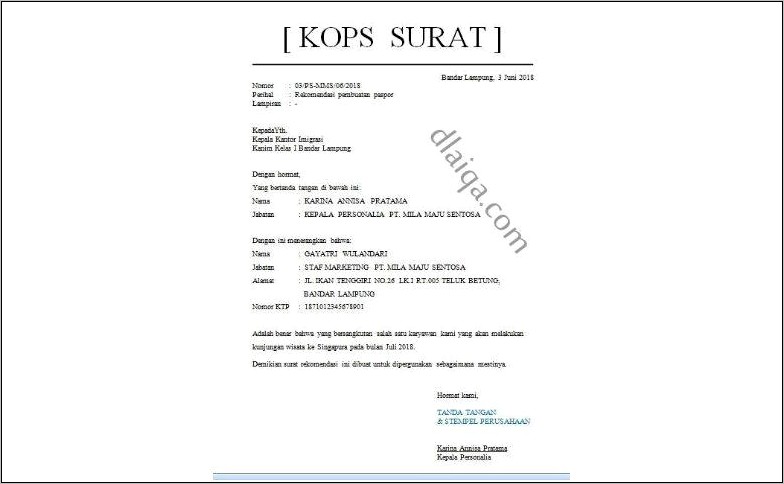 Contoh Surat Rekomendasi Kinerja Baik Perusahaan