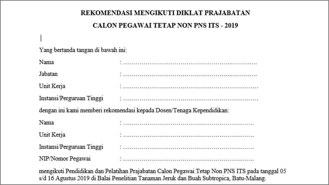 Contoh Surat Rekomendasi Perusahaan Untuk Karyawan Ikut Kegiatan