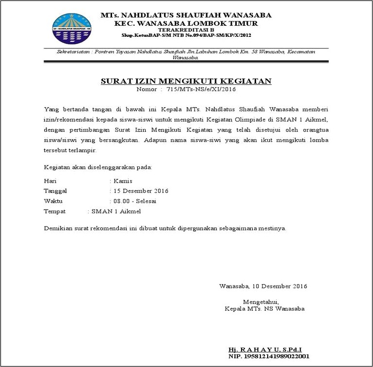 Contoh Surat Rekomendasi Perusahaan Untuk Kuliah