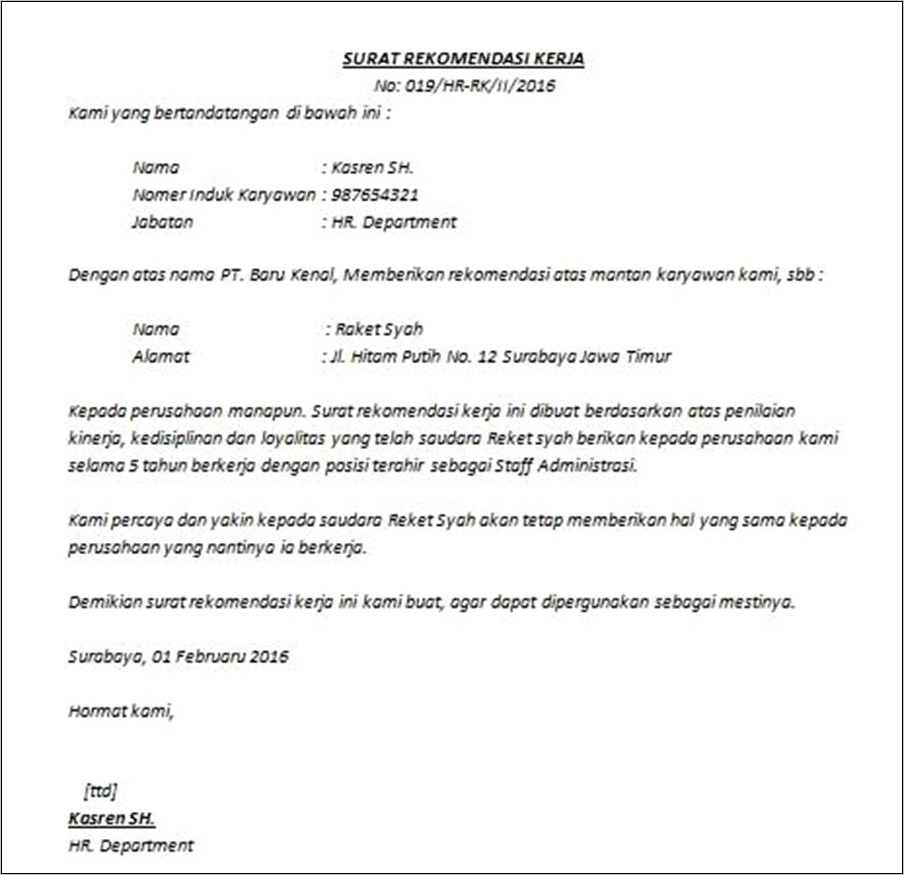 Contoh Surat Rekomendasi Perusahaan Untuk Pengurusan Paspor