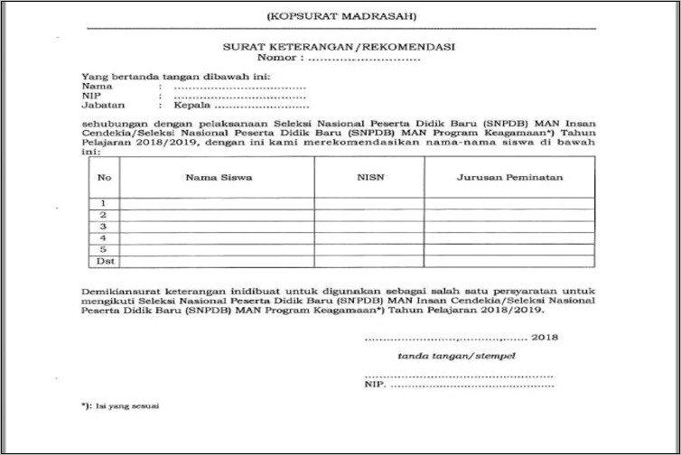 Contoh Surat Rekomendasi Program Dinas