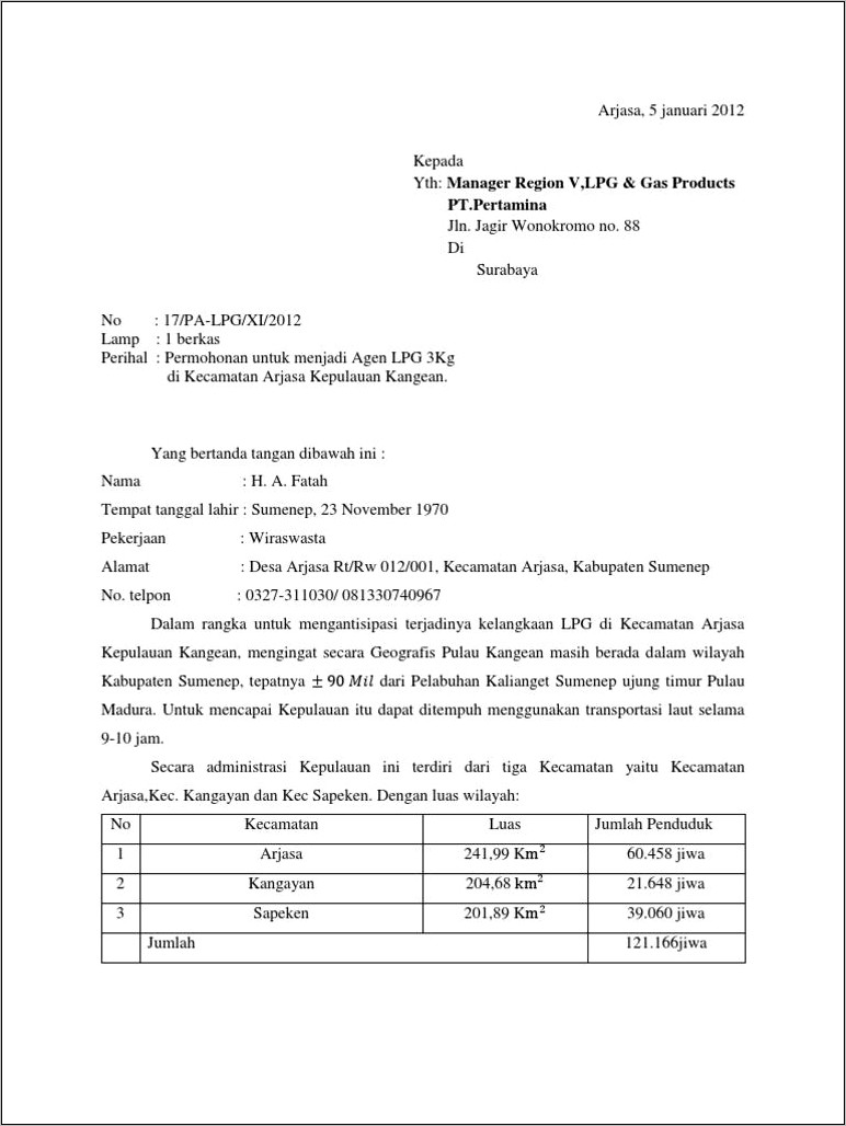 Contoh Surat Rekomendasi Usaha Elpiji Dari Kepala Desa