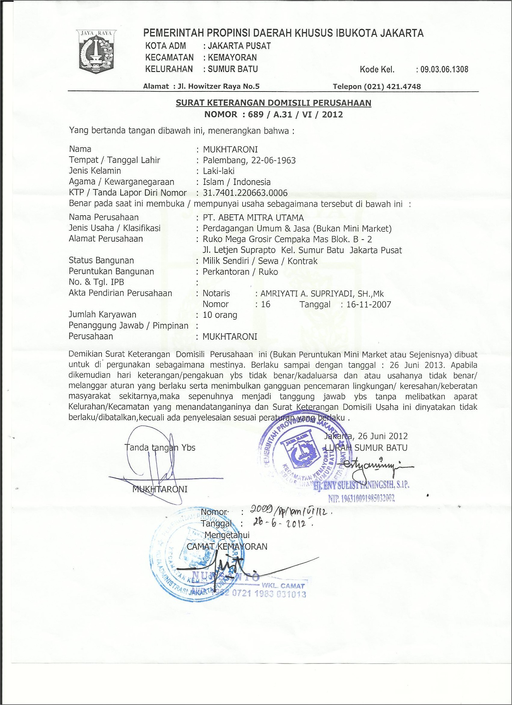 Contoh Surat Rekomendasi Usaha Jasa