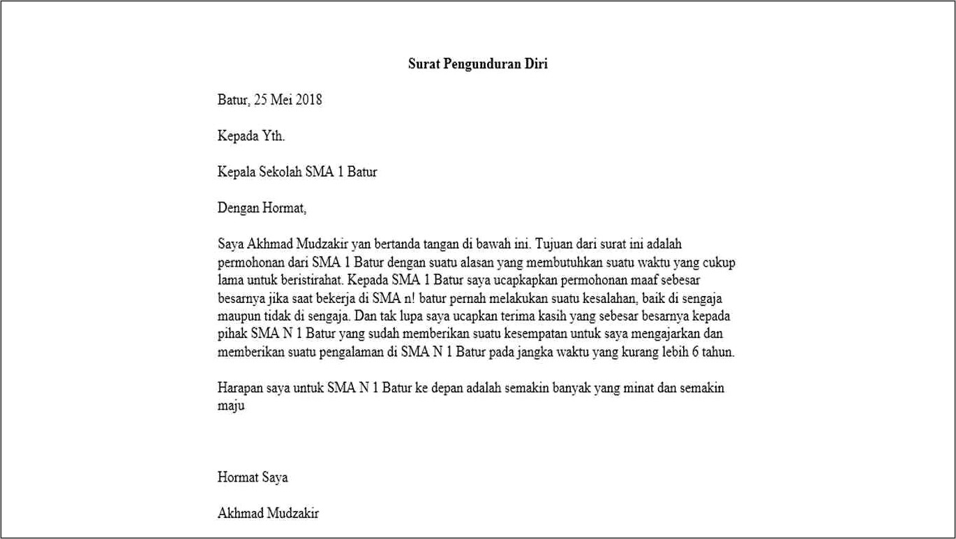 Contoh Surat Resign Dengan Alasan Mau Buka Usaha