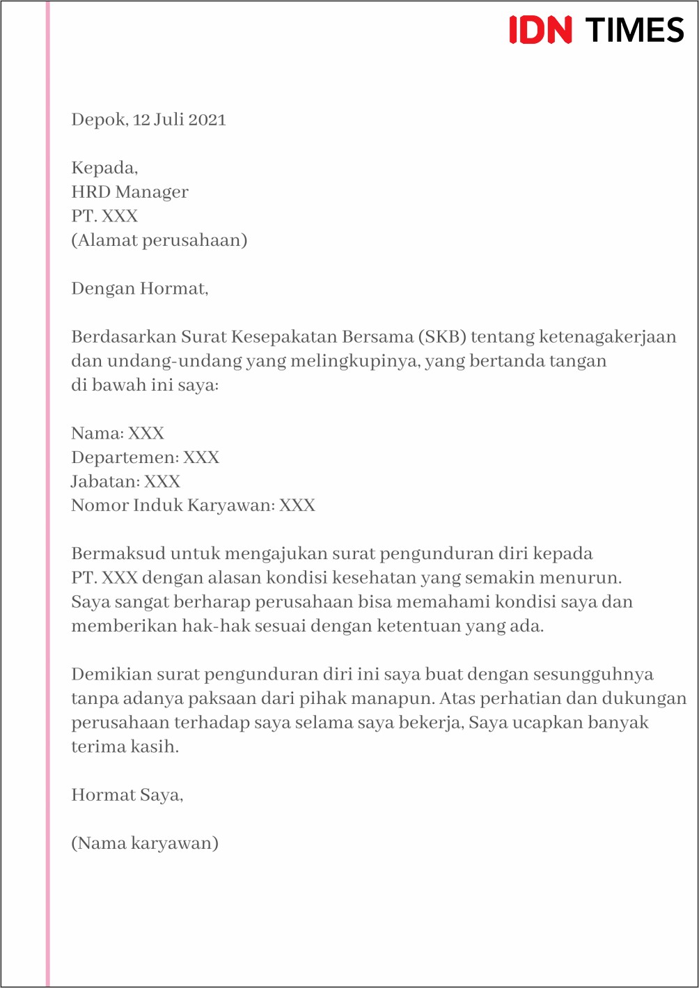 Contoh Surat Resign Perusahaan