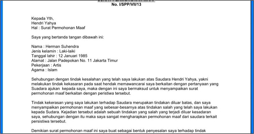 Contoh Surat Resm I Permohonan Maaf