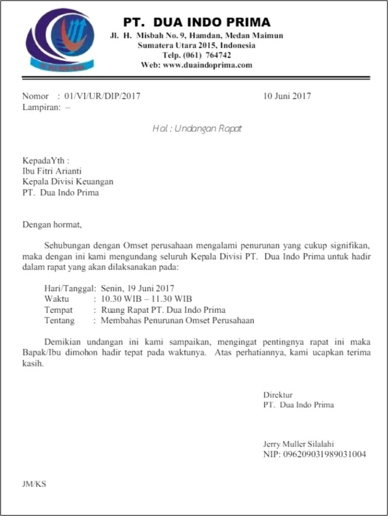 Contoh Surat Resmi Bahasa Inggris Perusahaan