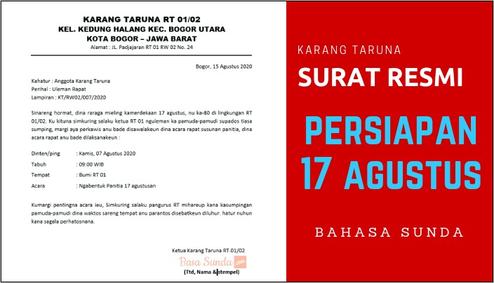 Contoh Surat Resmi Bahasa Sunda Undangan Rapat