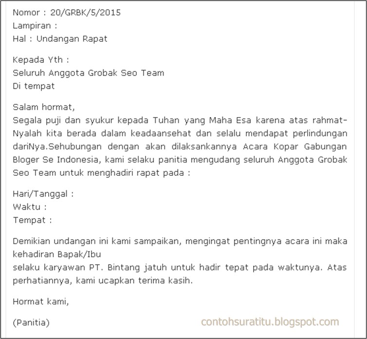 Contoh Surat Resmi Balasan Undangan Rapat