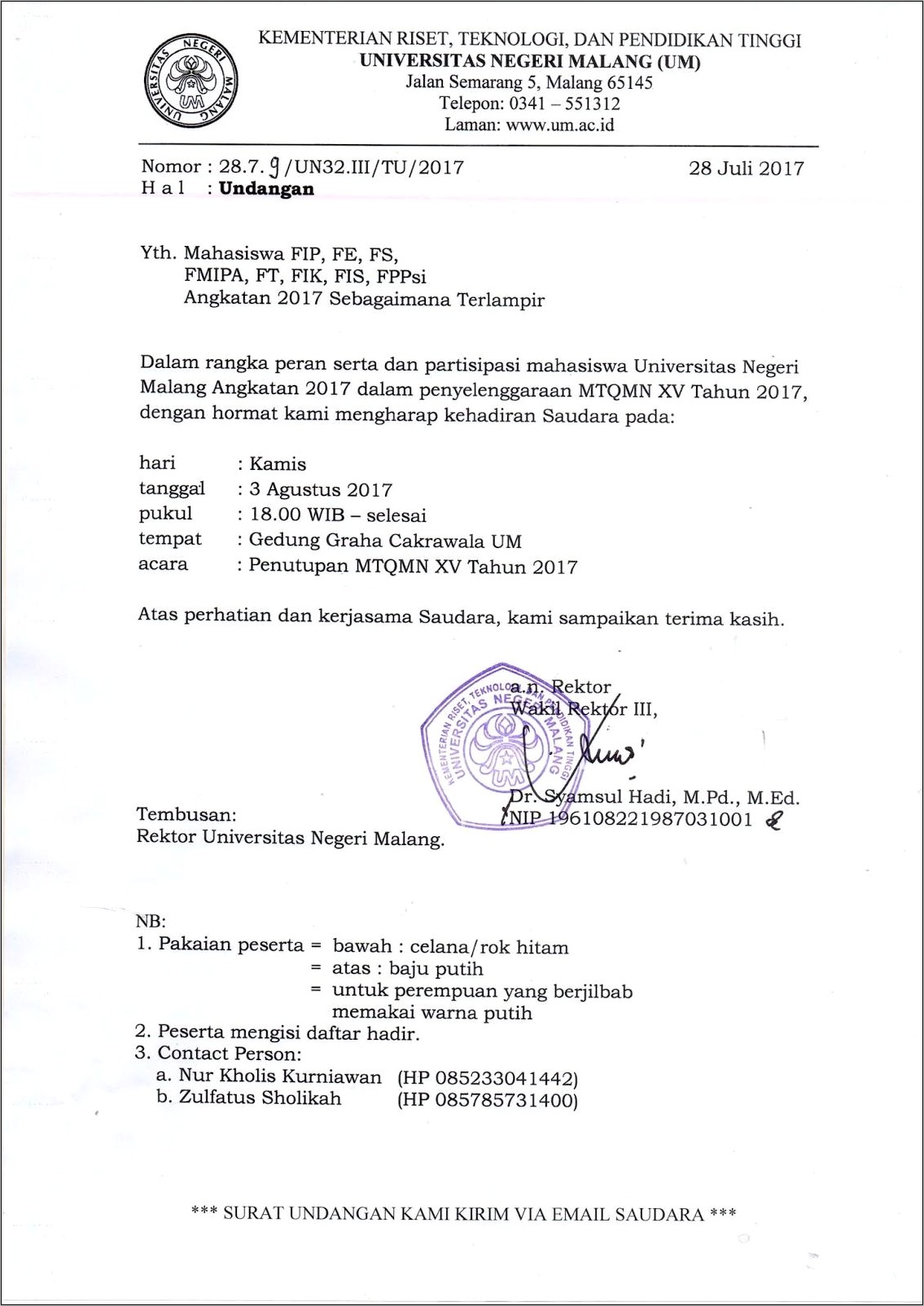 Contoh Surat Resmi Dari Lembaga Perguruan Tujuan Mengundang