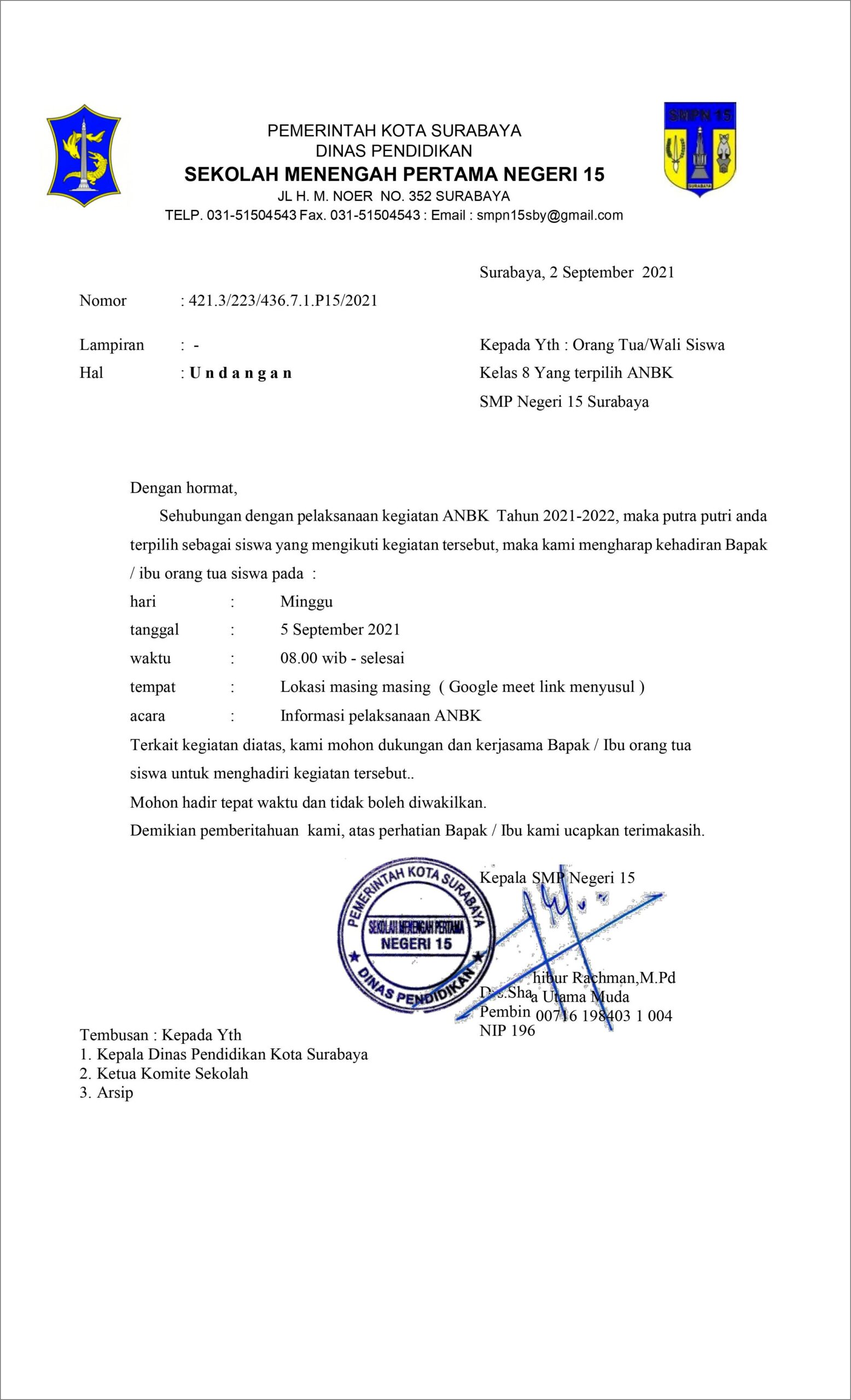 Contoh Surat Resmi Di Sekolah Sdn Undangan Wali Murid