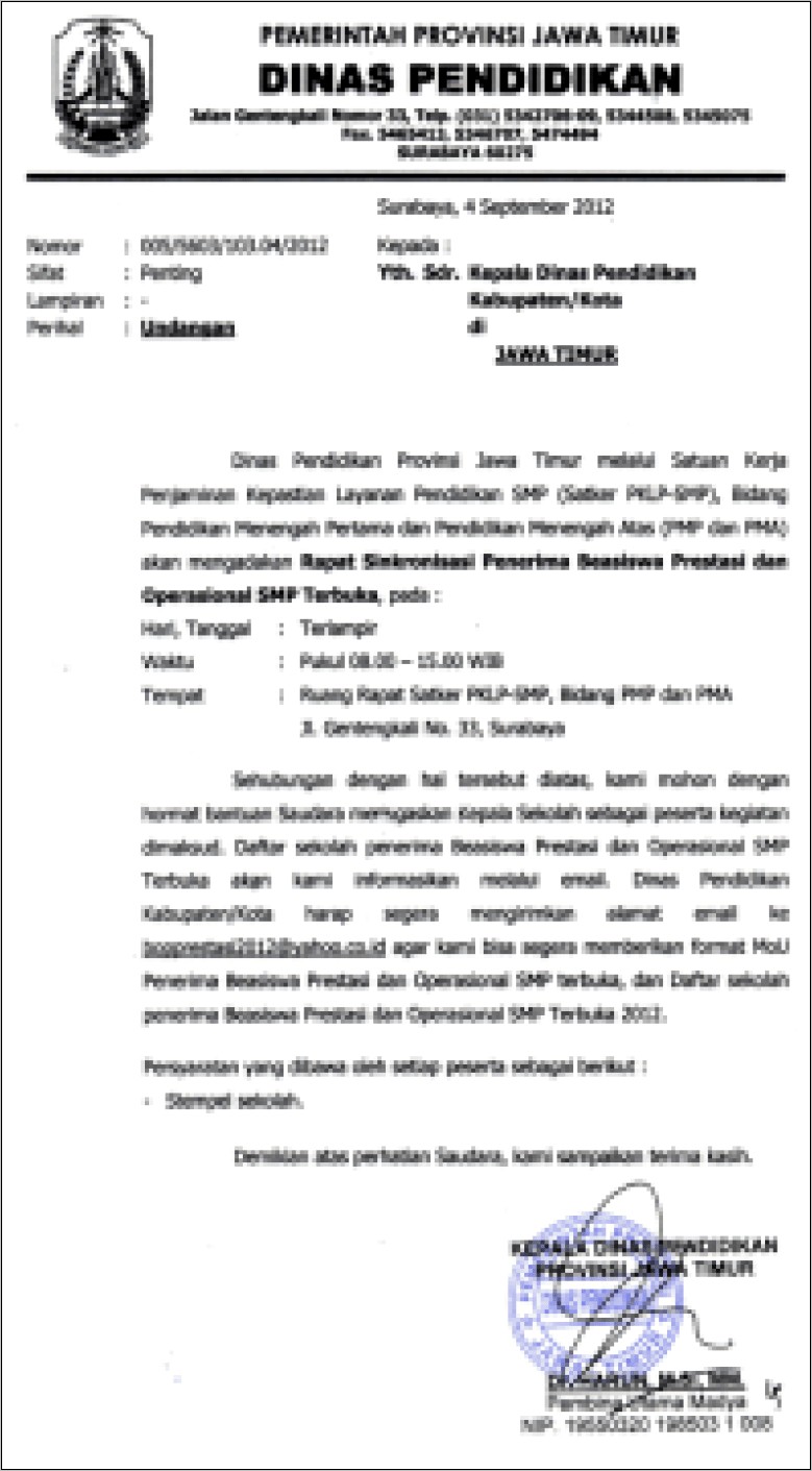 Contoh Surat Resmi Dinas Kantor