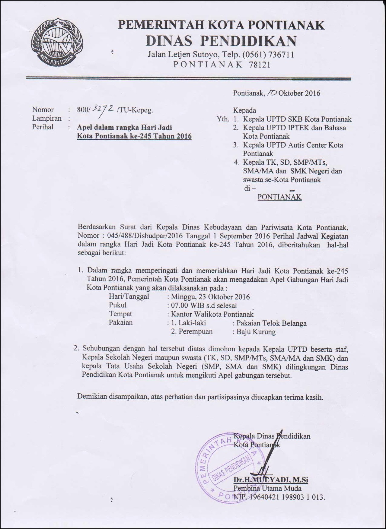 Contoh Surat Resmi Dinas Pendidikan Sd