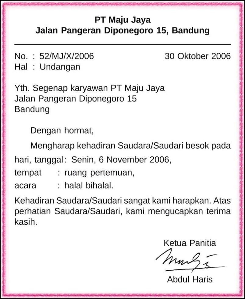 Contoh Surat Resmi Menggambarkan Perusahaan