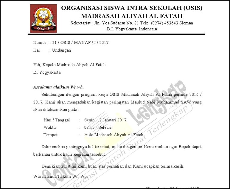 Contoh Surat Resmi Osis Smp Undangan