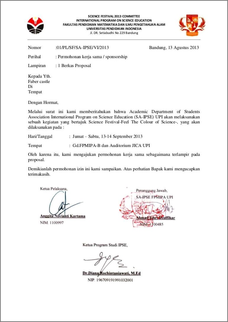 Contoh Surat Resmi Permohonan Sponsor