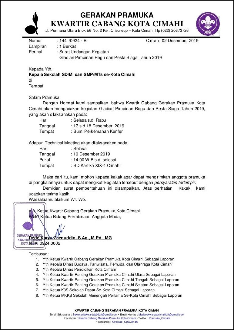 Contoh Surat Resmi Undangan Kegiatan Pramuka