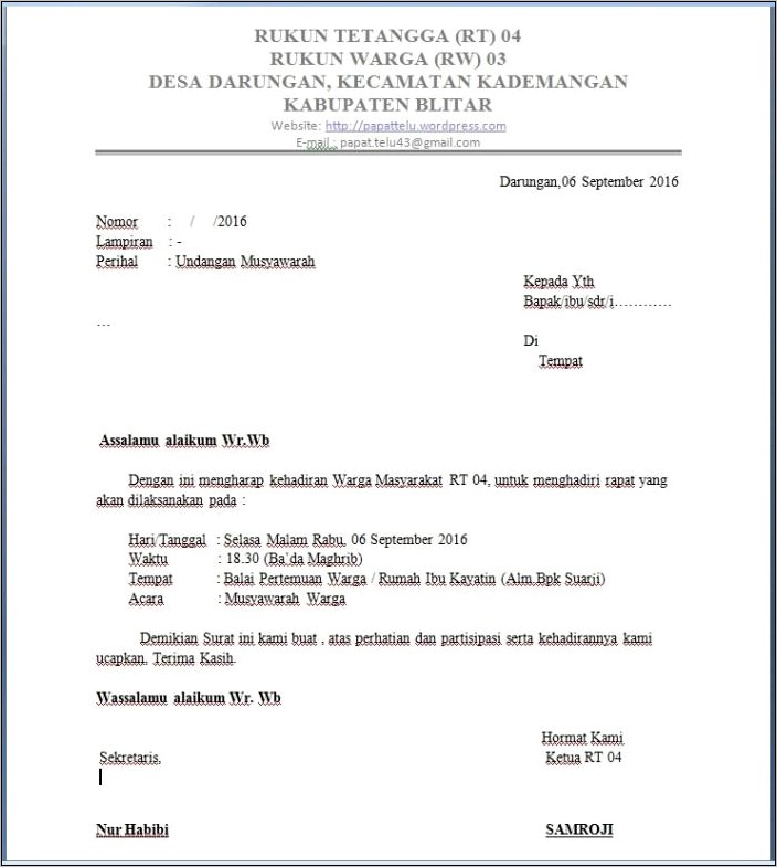 Contoh Surat Resmi Undangan Kegiatan