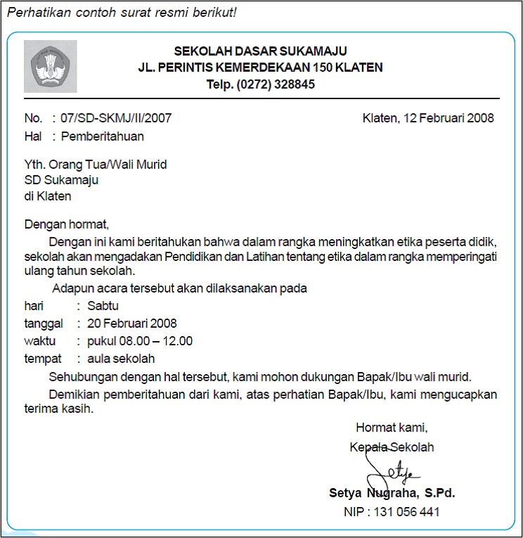 Contoh Surat Resmi Undangan Rapat Sekolah Kelas 6