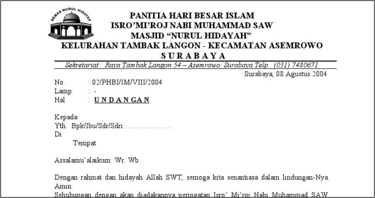 Contoh Surat Resmi Undangan Tpa Ke Seluruh Masjid