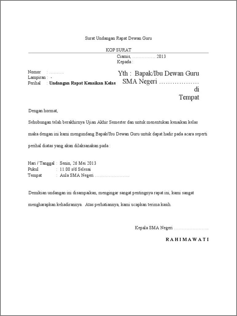 Contoh Surat Resmi Untuk Mengundang Guru