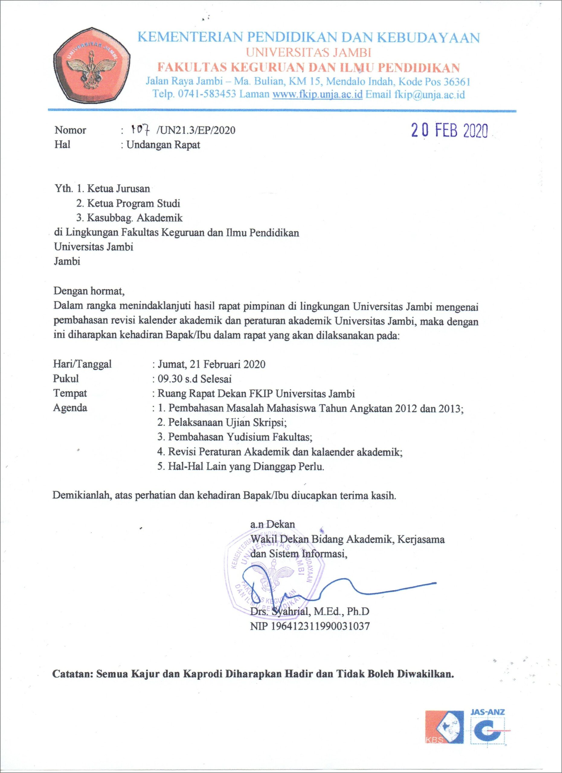 Contoh Surat Revisi Undangan