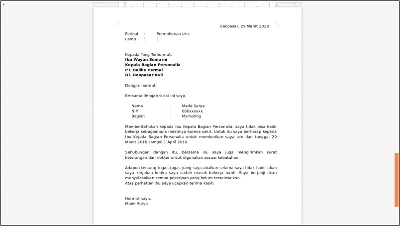 Contoh Surat Sakit Untuk Perusahaan Doc