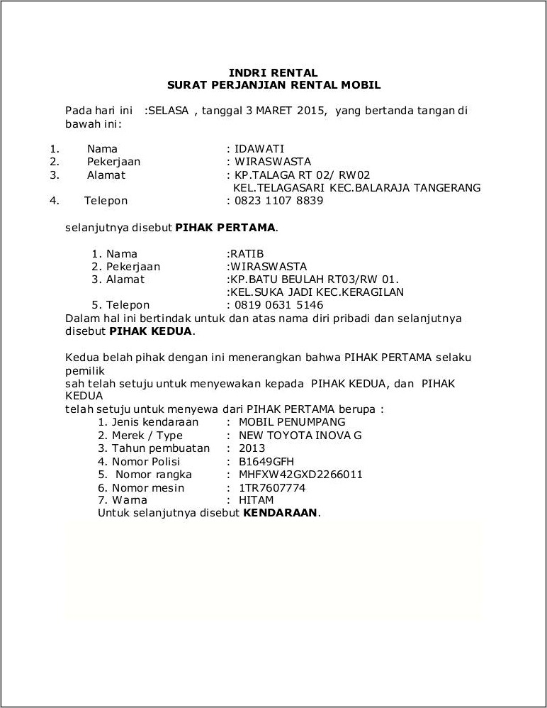 Contoh Surat Serah Terima Kendaraan Dinas