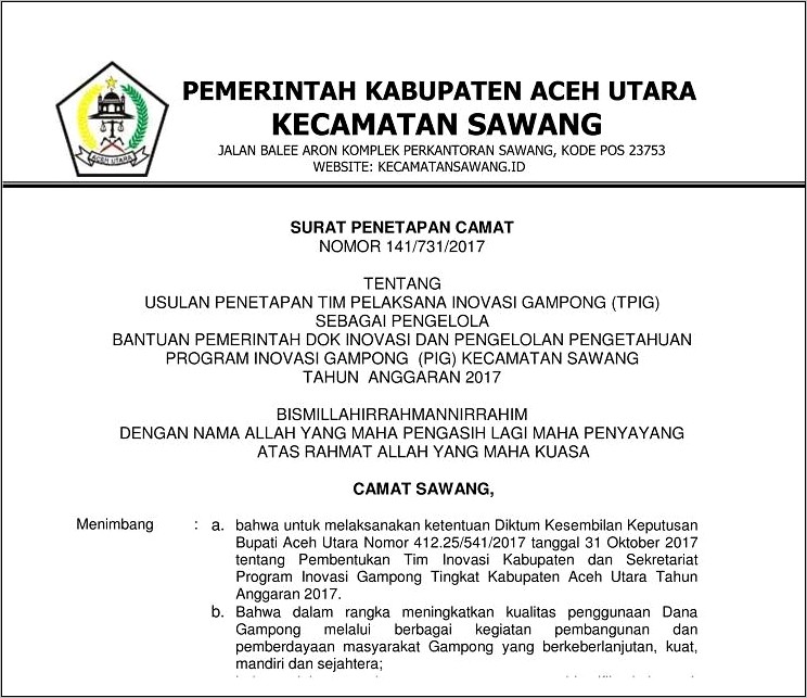 Contoh Surat Sk Badan Usaha Kelurahan