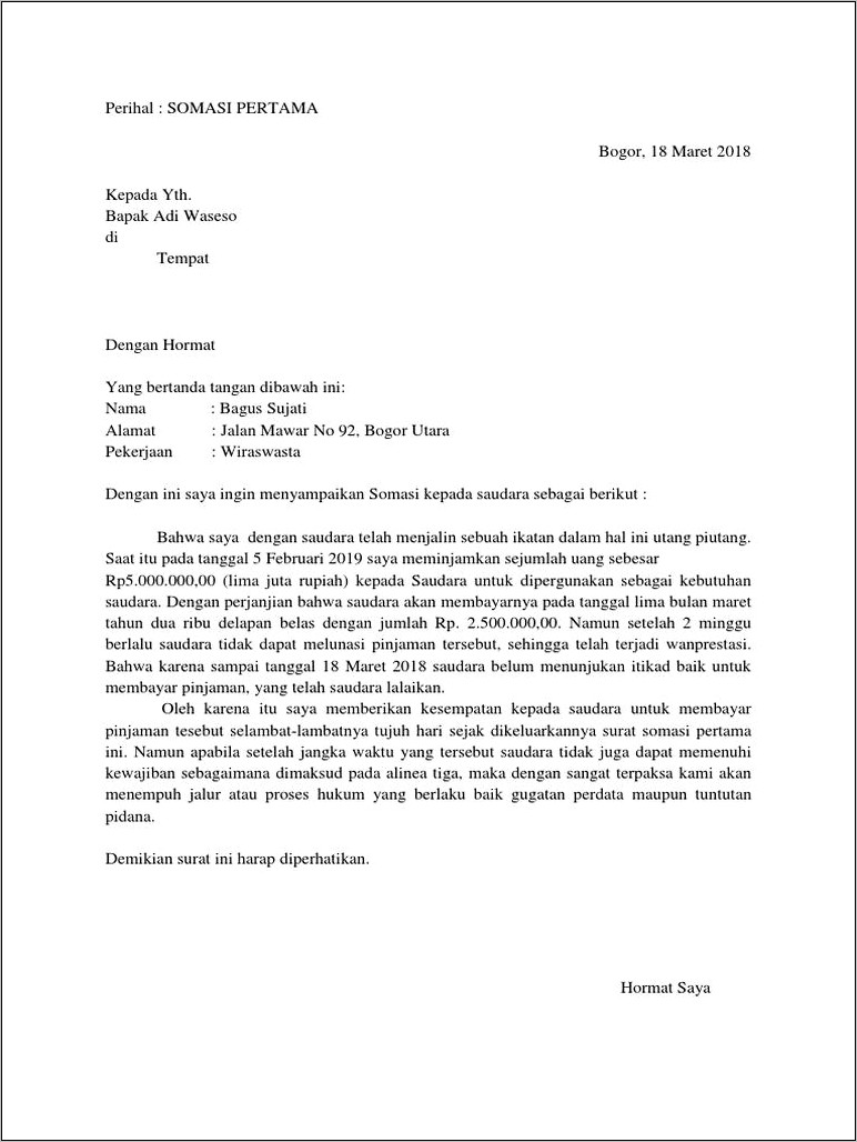Contoh Surat Somasi Pembangunan Tanpa Izin