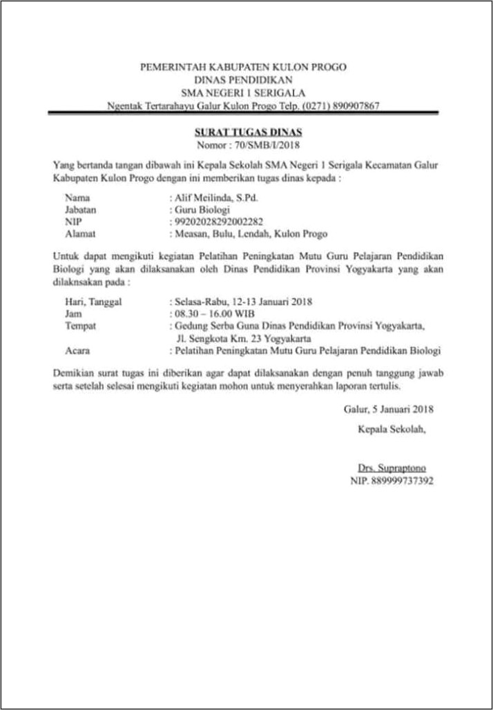 Contoh Surat Spt Dengan Pengesahan Dinas