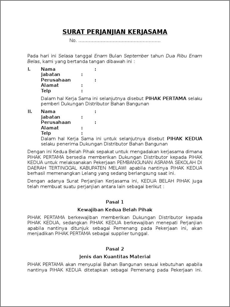 Contoh Surat Surat Kerjasama Antar Perusahaan