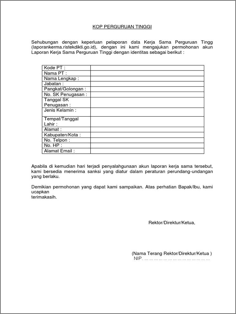 Contoh Surat Surat Permohonan Akun User Kbmi