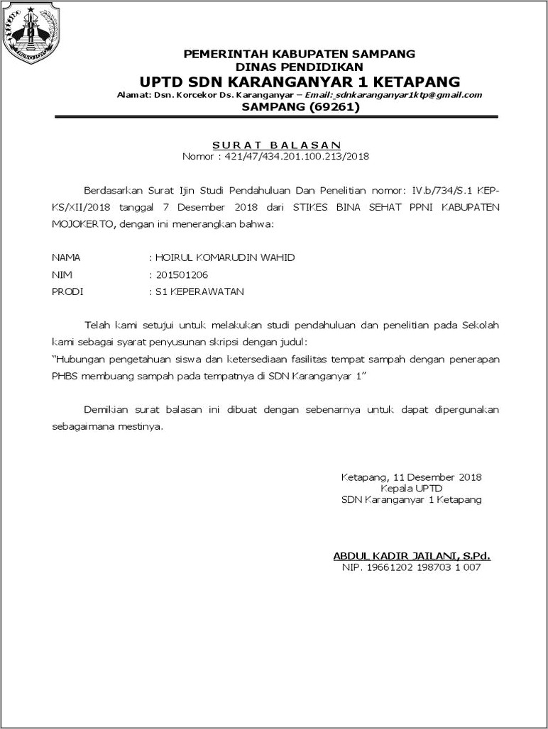 Contoh Surat Tanggapan Balasan Perizinan