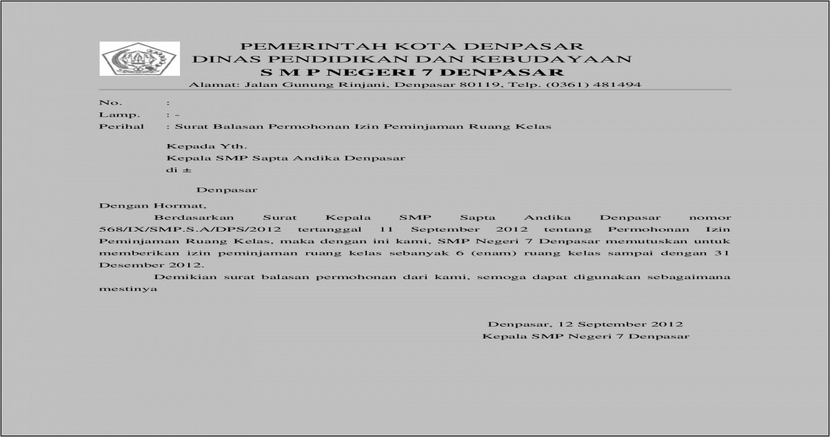 Contoh Surat Tanggapan Resmi Dinas