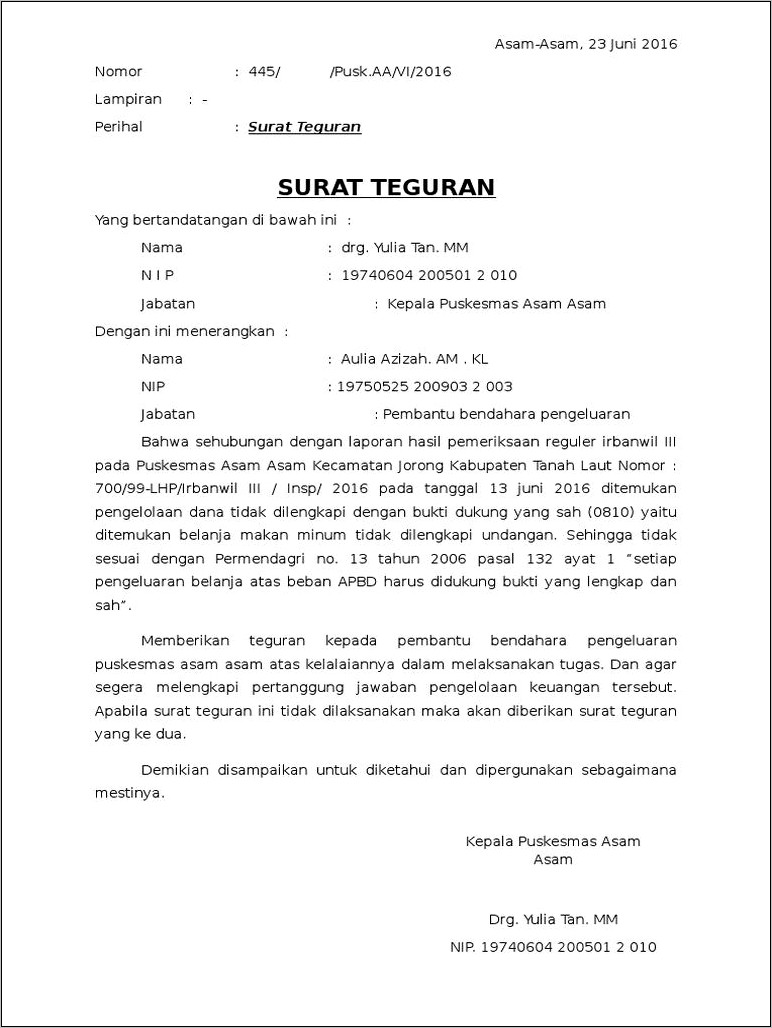 Contoh Surat Teguran Perusahaan